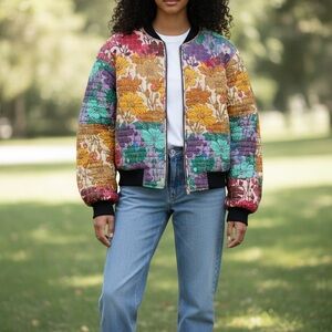 Anthropologie Multicolor Quilted Floral Bomber Jacket